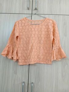 Peach Lace Bell Sleeve Top