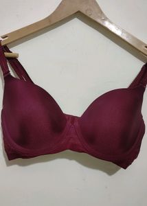 Wine Color Light Padded Bra Panty Set For 34 Bust