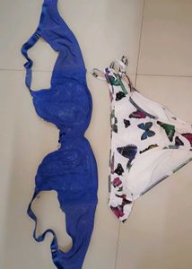 Blue Lace Bra & Butterfly Bikini Bottom Set