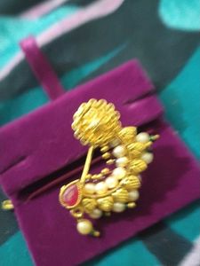 Traditional Gold Nose Pin with Pearls &amp; Ruby