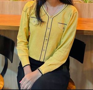 Sparkly Mustard Cardigan with Black Trim