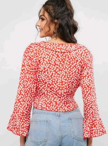 🌺Red Floral Wrap Top