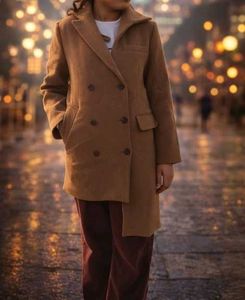 Elegant Brown Wool Blend Coat