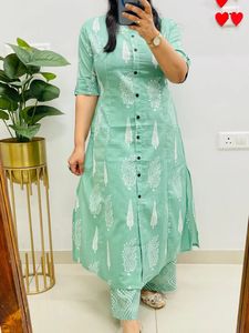 Elegant Mint Green Printed Kurta Set