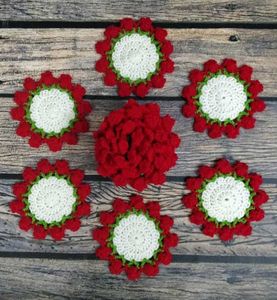 Crochet Red Tulip Coasters Set of 6
