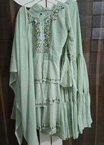 Elegant Mint Green Kurta Set/sharara with Dupatta