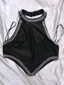 Sparkly Black Halter Top