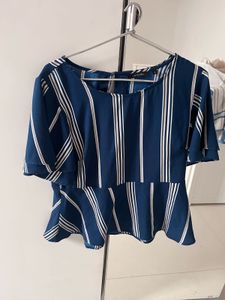 Westside - Chic Blue Striped Ruffle Top