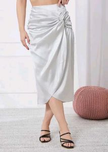 Chic Ruched Satin Midi Skirt