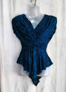 Sparkling Teal Blue Ruched Top