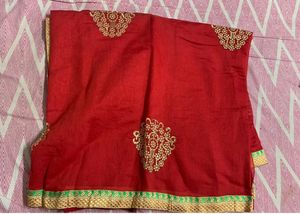 Elegant Red Embroidered Saree