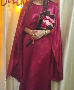 Elegant Maroon Cape Gown