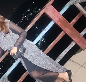 Elegant Grey Sheer Sleeve Gown