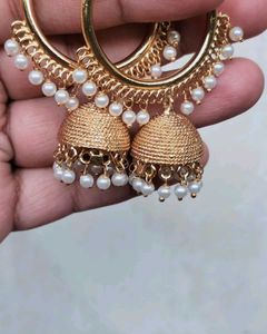 Elegant Gold Jhumka Earrings with Pearls