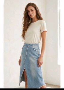 Denim Midi Skirt with Slit