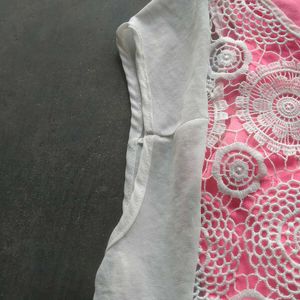 Chic Crochet Overlay Pink Tank Top