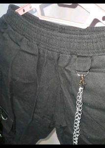 Black Cargo Pants with Chain Detail