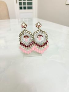 Elegant Pink &amp; White Stone Earrings