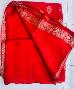 Rust Red Banarsi Mashru Silk saree