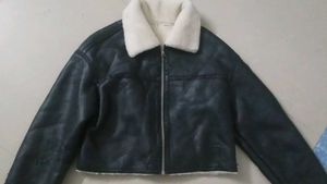 Vtg Cropped Aviator Shearling Jacket