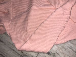 Pink Ribbed Knit Zip-Up Hoodie