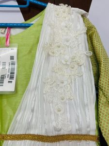 Girls' Festive Green &amp; White Dress