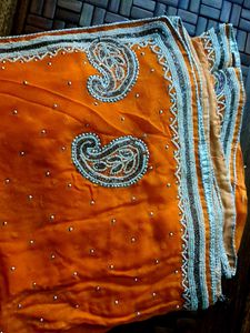 Heavy Orange Embroidered Saree