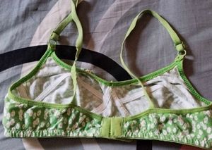 Green Floral Print Bra