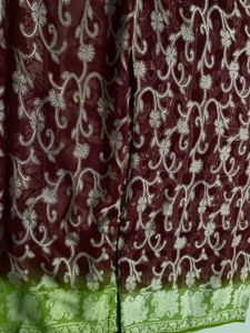 Elegant Burgundy &amp; Green Saree