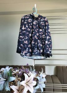 Patterned Tie-Neck Blouse