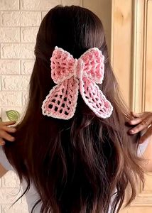 Pink Crochet Bow Hair Clip