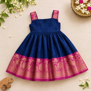 Girls Royal Blue &amp; Pink Ethnic Dress