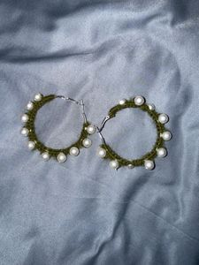 Crochet 🧶 Handmade Pearl Hoop Earrings