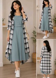 Green Dress + High-Low Shrug Set