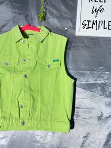 BENETON Vibrant Green Denim Vest