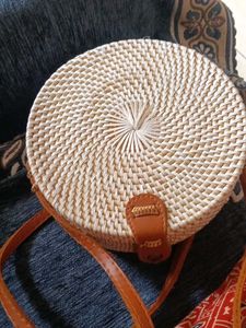 handmade round rattan sling / boho crossbody purse