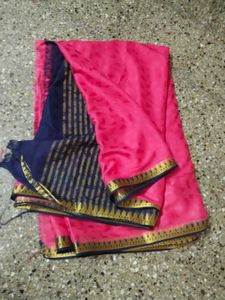 Price dropped Vibrant Pink Saree with Navy Blue