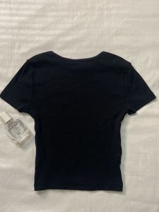 H&amp;M Black Ribbed Cybercore Fitted Top – Y2K Stretc