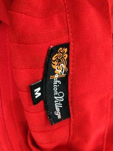 Red Pleated Blouse with Lace Hem