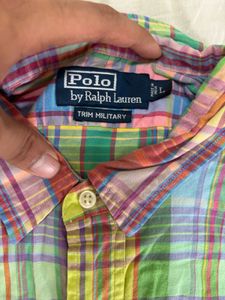 Rare Polo Ralph Lauren Plaid Trim Military Shirt