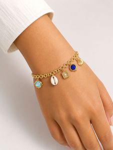 Gold Charm Bracelet with Shells &amp; Stones