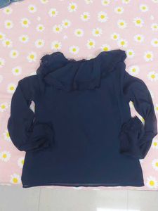 Elegant Navy Blue Ruffle Blouse