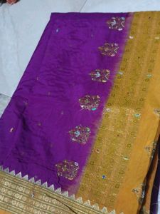 Purple Saree with Gold Border