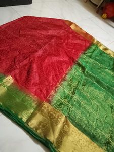 Stunning Red Silk Saree with Gold Border