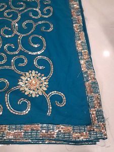 Teal Saree with Sequins &amp; Embroidery