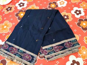 Elegant Navy Blue Saree with Ikat Border