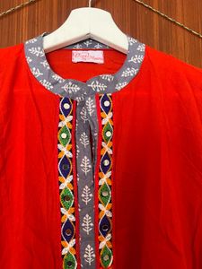 Orange Kurta with Mirror Work