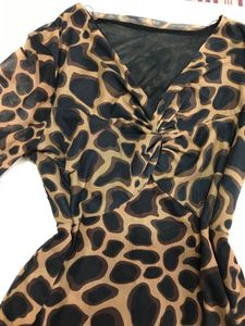 Leopard Print Twist Front Mesh Top
