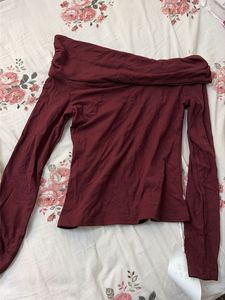 Maroon Off-Shoulder Long Sleeve Top