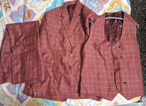 Men's 3-Piece Suit Set (Maroon Checked)